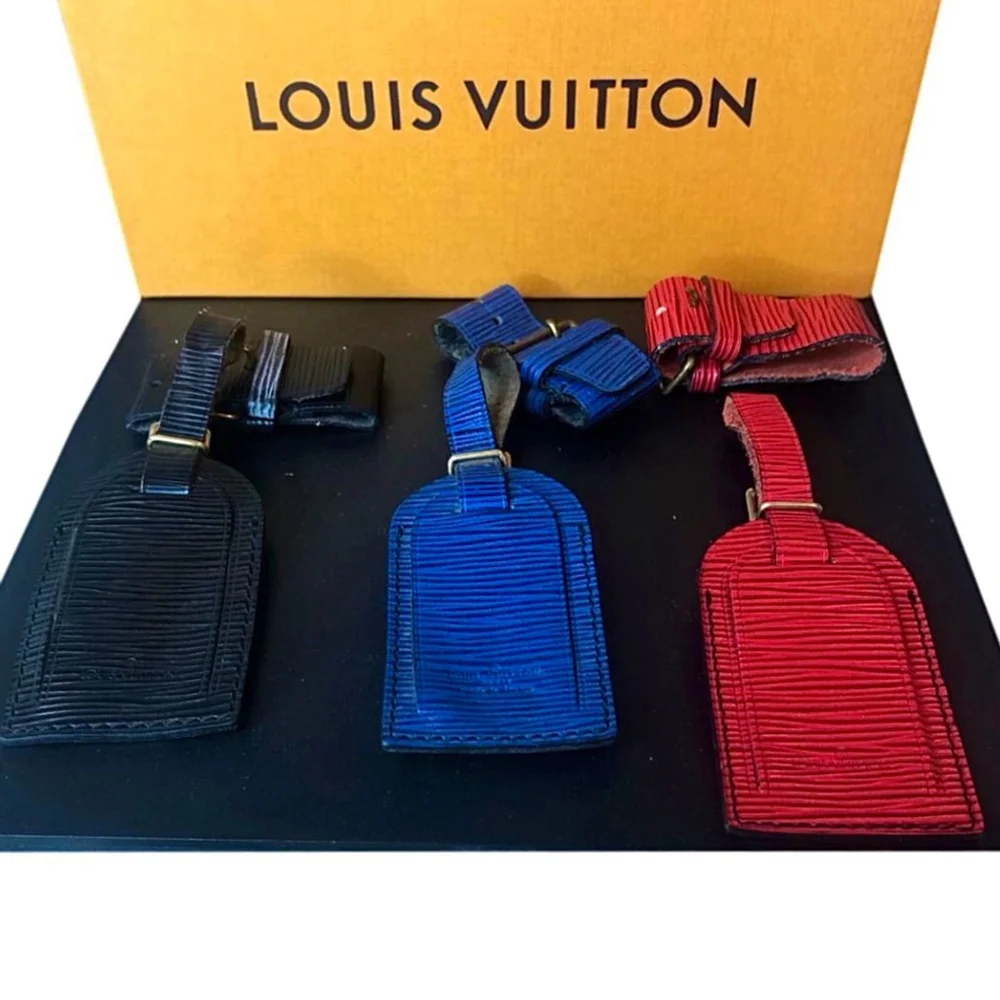 Louis Vuitton Blue Epi Leather Luggage Tag and Poignet Set